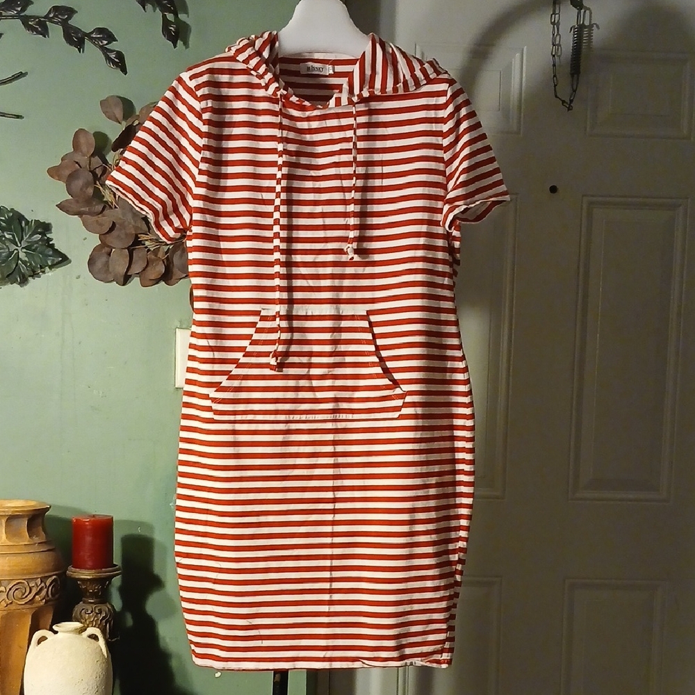 Missky Red and White Striped Hoodie Dress
